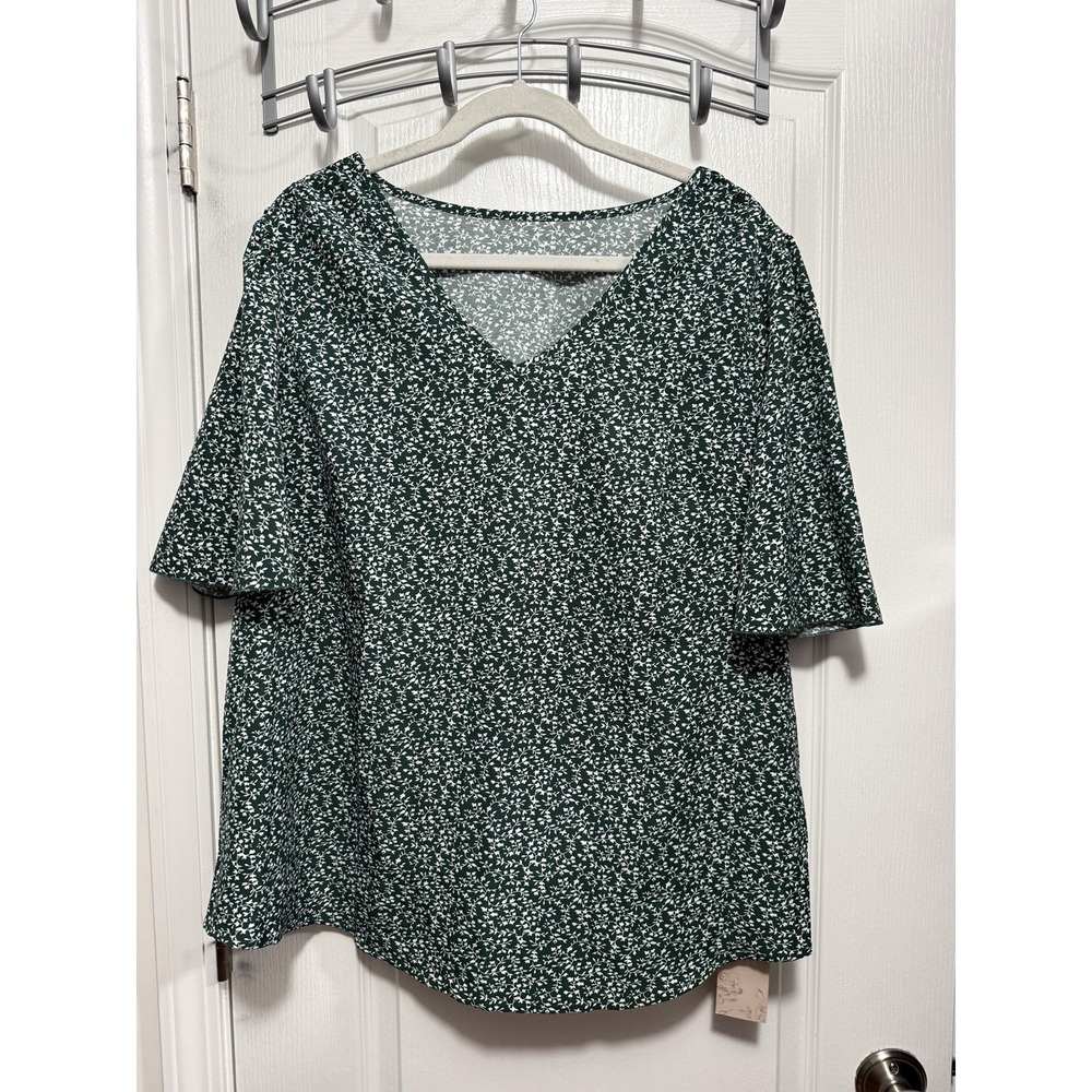 Emery Rose Blouse Plus Size 2XL Green White Floral Forest Fairy Cottagecore NWT